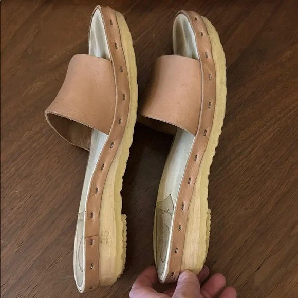 No. 6 Tan Leather Slide Clog Sandals - Picture 2 of 5